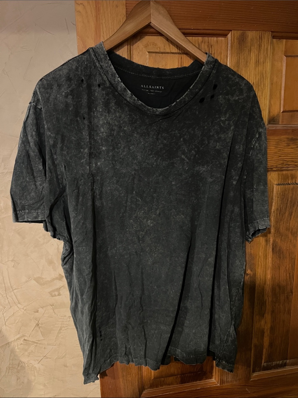 All Saints Black Washed Distressed Short Sleeve Tee